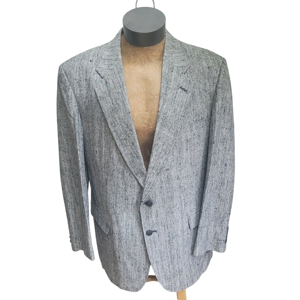 Savile Row Blazer 2‎ Button Coat Jacket Black Herringbone 34L